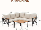 EROMMY 6 Pieces Patio Furniture Sets, Metal Outdoor Sectional Furniture L Shape Patio Conversation Sets with Fauxwood Coffee Table & 6.5" Olefin Cushions for Backyard, Garden, Poolside