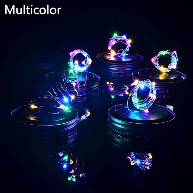 Solar String Lights Mason Jar Lids, 8 Pack, 30 LEDs, Multicolor