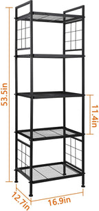 GIOTORENT 5-Wire Standing Book Shelf & Bookcase, Metal Storage Shelving Unit Pantry Rack for Laundry Kitchen Bathroom Organizer, Black