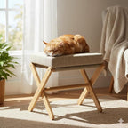Foldable Foot Stool Ottoman, Modern Foot Rest with Bamboo X Legs & Thick Foam Cushion, Folding Foot Stools Small Padded for Bedroom Living Room, Footstool for Chair Couch (Natural - Brown)