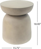 Christopher Knight Home Stela Patio Lightweight Concrete Drum Side Table, Outdoor MGO End Table, Coffee Table for Chat Set, Round Top Cement for Outside, Garden, Poolside, Light Grey