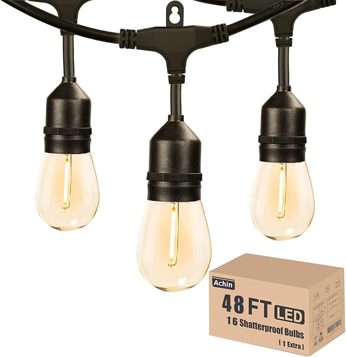 String Lights, 48 FT Waterproof Edison LED Bulbs, Warm 2200K Dimmable