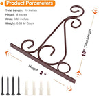 KABB Hanging Plant Bracket, 2 Pcs 10" Iron Decorative Wall Hanger Hooks for Hanging Plants Flower Baskets Bird Feeders Wind Chimes, Indoor Outdoor Rustic Home Decor, Coffee Color