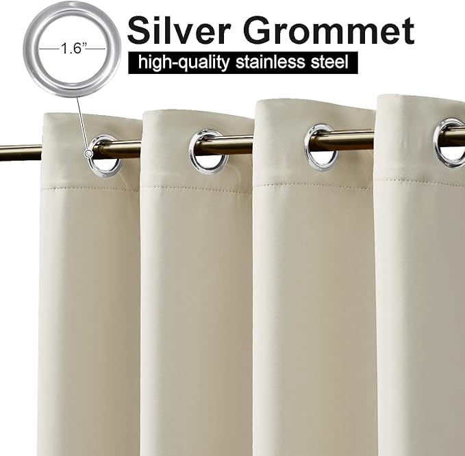 NICETOWN 2 Panels Beige Outdoor Curtains for Patio Waterproof, Sunlight Block Rustproof Grommet Top and Bottom Windbreak Heavy Weight Fixed Outdoor Drapes for Pergola, W52 x L108
