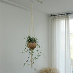 Macrame Plant Hanger Polyester Rope 42 Inch Outdoor Indoor Adjustable Hanging Planter for up to 10 Inch Plant Pot Modern Boho Home Decor (1, Ivory/Light Gold)