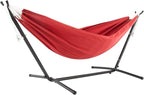 Vivere Double Sunbrella Hammock with Space-Saving Steel Stand, Heavy-Duty Portable Outdoor Hammock Set for Backyard, Patio, or Travel, Crimson