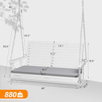 VINGLI Outdoor 4 FT Porch Swing, Heavy Duty 880 LBS Wooden Patio Swings with Cushions, Farmhouse Style Hanging Bench with Adjustable Chains for Yard | Garden | Lawn | Balcony, White