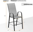 VINGLI Outdoor Bar Chairs Set of 8 – Stackable Outdoor Bar Stools with Sturdy Sling High Back and Armrests for Lawn, Courtyard, Garden, Bar, Silver Gray