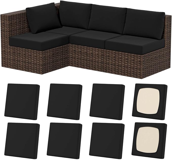 Cushion Covers, 8 Pack Black Stretch Fit Outdoor Patio Slipcovers
