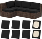 Cushion Covers, 8 Pack Black Stretch Fit Outdoor Patio Slipcovers