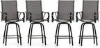 PHI VILLA Outdoor Swivel Bar Stools Set of 4, High Top Patio Bar Stools & Chairs with Armrest & Textilene Fabric for Outside, Grey