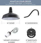 Wall Light Fixture, Matte Black Farmhouse Barn Style, 16-Inch Dome