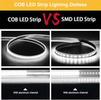 COB LED Strip Lights Waterproof IP67 DC24v Daylight White 6000K 16.4ft/5m High CRI 92Ra+ Outdoor LED Tape Lighting DIY Cuttable for Bedroom Kitchen Cabinet Shelf (Power Supply Not Included)