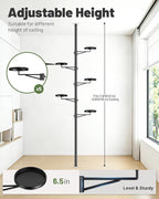 Tension Rod Plant Stand, 5 Tier Tension Pole Plant Stand with 5 Metal Trays, Plant Poles for Hanging Plants Indoor, Floor to Ceiling Plant Pole Hanging Plant Stand