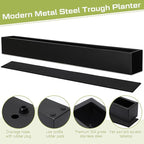 32 x 3.5 x 3.5 Inch Long Rectangular Planter Box Window Sill Plant Box Metal Water Trough Indoor Large Modern Steel with Drainage Holes Herb Garden Home(Black)