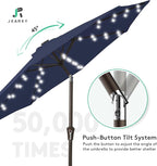 JEAREY 9FT Outdoor Patio Umbrella with Solar Lights, LED Lighted Pool Umbrella with Tilt and Crank, Outdoor Table Umbrellas for Deck, Yard & Market (9ft, Navy Blue)