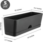 5 Pack Window Boxes Planters 16 Inches Rectangular Planter Herb Planter Boxes Large Plastic Flower Pots Rectangle Black Planter Outdoor and Indoor Succulent Window Sill Planter Self Watering Pots
