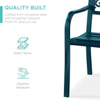 Best Choice Products Outdoor Bench Steel Garden Patio Porch Furniture for Lawn, Park, Deck w/Floral Design Backrest, Slatted Seat - Peacock Blue