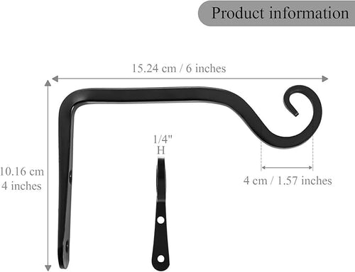 2 Pack 6 Inch Plant Hanger Indoor Outdoor, Hanging Plant Bracket Wall Hooks Decorative Plant Hangers, Bird Feeders, Wind Chimes, Plant Baskets, Black