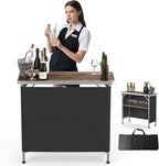 VINGLI Portable Bar Table, 2-Tier Shelves, Mobile Bar Table for Events, Party, Camping, Picnic, Tradeshow, Indoor with Black Skirt, 39 "L x 34" H