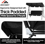 AECOJOY Porch Swing with Stand, Outdoor Swings for Adults, 3-Seat Outdoor Swing with Canopy, Outside Swing Bench with Removable Cushion, Suitable for Backyard, Garden, Yard, Poolside, Balcony (Black)