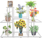 MTB Garden 3 Tier 8 Potted Metal Large Plant Stand for Indoor Outdoor Flower Pot Display Planter Shelf, White