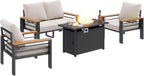 Aoxun Aluminum Outdoor Patio Furniture Set, 5-Piece Outdoor Sectional with 44'' Propane Gas Firepit Table, Patio Conversation Sets with Upgraded Armrests and Cushions for Backyard (Grey,4 Seats)