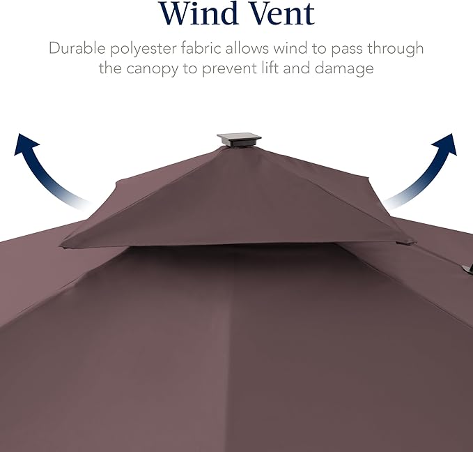 Best Choice Products 9x12ft LED Cantilever Patio Umbrella w/Base Included & 360° Rotation, Large Solar Offset Hanging Outdoor Sun Shade for Deck, Backyard Table w/Stand & Lights – Deep Taupe