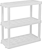 Oskar Heavy Duty Plastic Storage Shelves- for Garage, Kitchen, Bathroom Basement Kids Room, Stackable 3-Tier White, Organizer Rack for Books Shoes, Toys, Pantry, Cleaning and Closet Organization