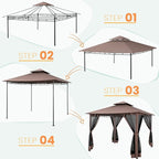 COBIZI Gazebo 10x10 Heavy Duty Gazebos with Improved Nettings Outdoor Gazebo Double Roof Patio Gazebos with Metal Steel Frame Outdoor Canopy for Patio, Deck, Backyard-Brown