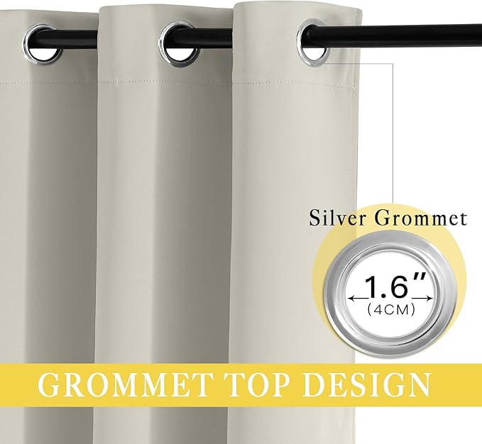 NICETOWN Blackout Curtains 63 inches Long for Living Room Bedroom, Grommet Thermal Insulated Room Divider Drape Window Treatment for Sliding Patio Door, W100 x L63, 1 Panel, Natural