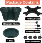 DUNCHATY Stackable Planter, Vertical Garden Planter with Wheels and Tools, Self Watering Strawberry Planter Indoor/Outdoor 3 Tier Herb Planter Pots for Growing Vegetables and Succulents,Pine Green
