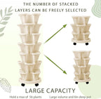 Umigy 2 Set of 7 Tier Vertical Planter Stackable Tower Planters Strawberry Herb Flower and Vegetable Pots Indoor Outdoor Gardening Pots with Removable Wheels and Tools(Beige)