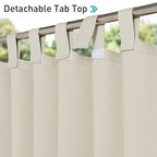 NICETOWN 2 Panels Outdoor Patio Curtainss Waterproof Room Darkening Drapes, Detachable Sticky Tab Top Thermal Insulated Privacy Outdoor Dividers for Canopy/Doorway, Beige, W52 x L84