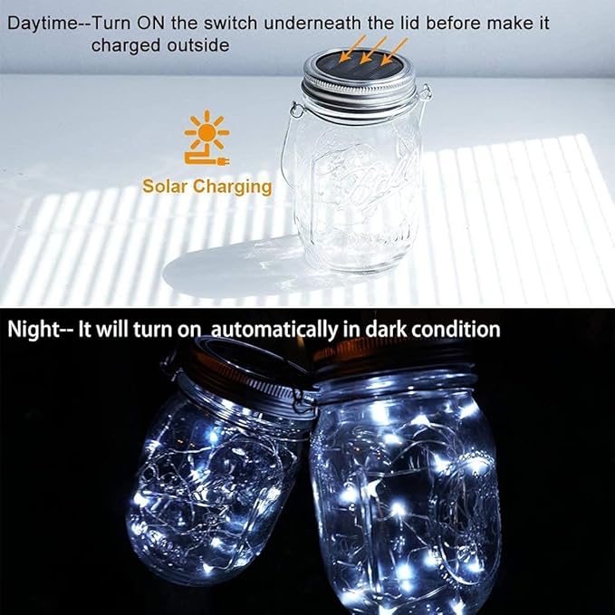 String Lights for Mason Jars, 8 Pack, Cool White Solar Lids