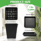 BTPLASTIK Plant Pots 10 Inch Set of 5, Large Square Plastic Planter with Drainage & Saucer, 5 Gallon Thick Outdoor Garden Pots Container for Outdoor Indoor, Flower Pots Planters