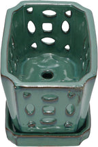 W&W Orchid Pot with Holes and Saucer for Repotting, Green, 9.7 Inches