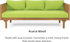 Merax Outdoor 3 Seater Daybed, Acacia Wood Day Bed Couch Sofa with Cushions for Patio Backyard, Garden, Green