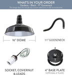 Wall Light Sconce with 16-Inch Dome, Black and White Steel Finish