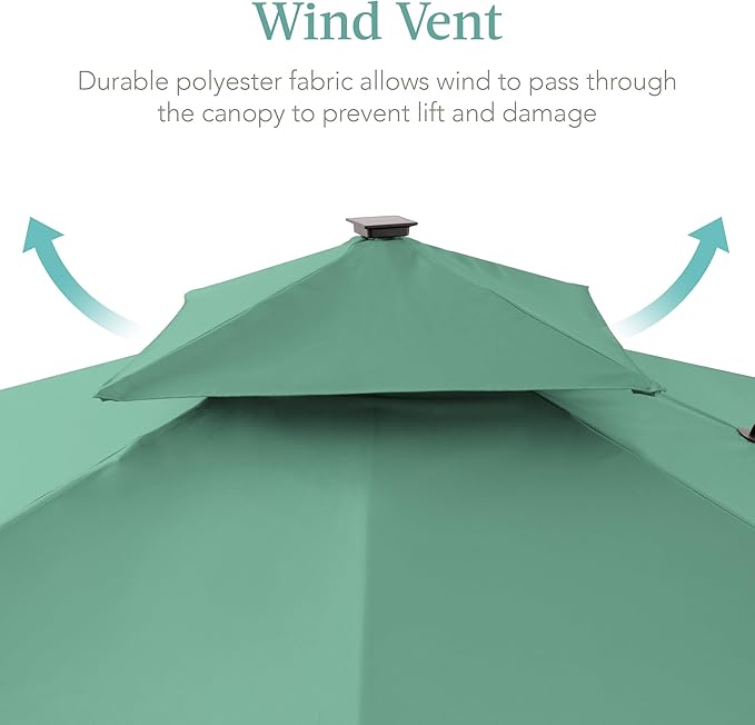 Best Choice Products 10x10ft Cantilever Patio Umbrella w/Base Included, Solar LED Lights 360 Rotation Large Offset Hanging Outdoor Shade for Deck Pool Backyard w/Stand – Seaglass