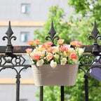 3 Pack Metal Railing Planters, 10.5" Oval Hanging Flower Pots with Detachable Hooks & Drainage Holes, Fits Rails up to 2.36", Galvanized Iron Fence Bucket for Balcony Garden Patio - Gray