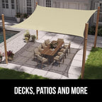 GORILLA GRIP Heavy Duty Sun Shade, UV Protection Fade Tear and Rust Resistant Rectangle Sunshade Canopy, Curved Edges Blocks Sunlight, Breathable Sail, Outdoor Patio, Lawn Garden, 6x10 FT Butter Cream