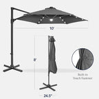 Best Choice Products 10ft Solar LED Offset Cantilever Hanging Market Patio Umbrella, Smooth 360° Rotation, 8 Sturdy Ribs, Easy Adjustment - Gray