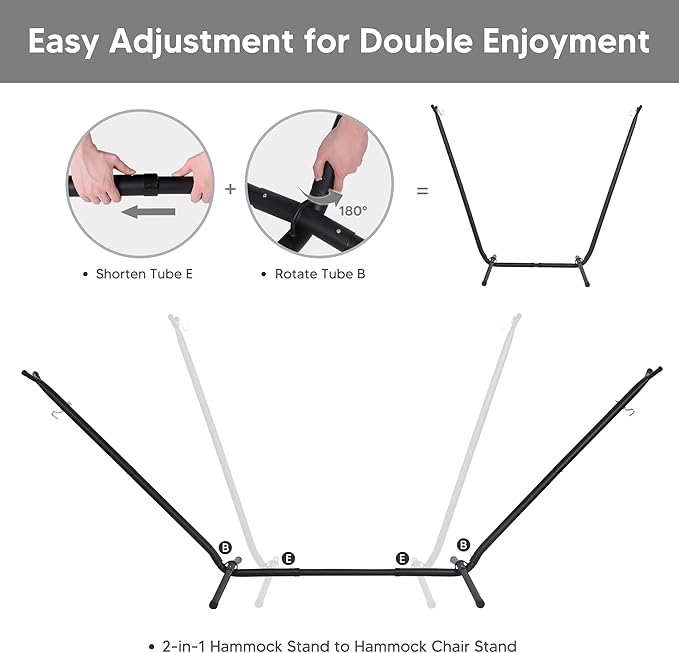SUNCREAT 2-in-1 Convertible Double Hammocks 2 Person Heavy Duty, Large Patio Hammock with Space Saving Stand, Patented, Coffee Stripe