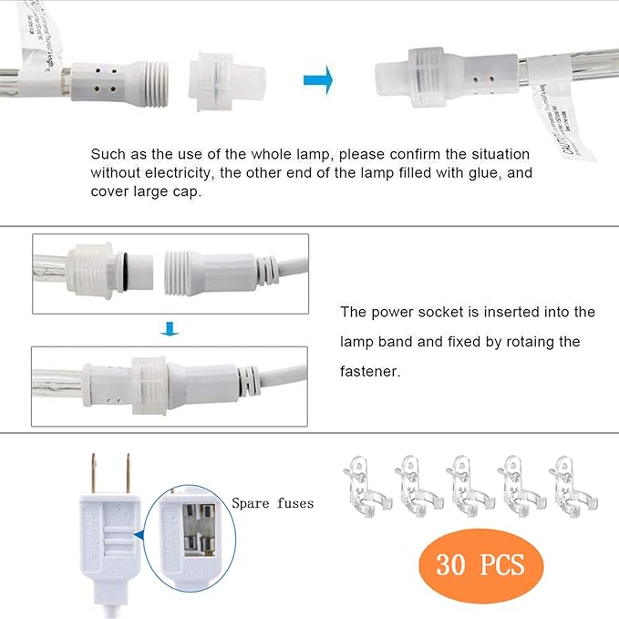 100ft LED Rope Lights Outdoor, 720 LED Connectable and Flexible Tube Lights with 8 Modes, Waterproof LED Rope Lighting for Garden Patio Bedroom Party Pool Indoor Outdoor Christmas Decor (White & Blue)