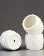 FLOWERPLUS Planter Pots Indoor, 3 Pack 3 Inch White Ceramic Decorative Small Owl Succulent Cactus Flower Plant Pot with Tree Tier Bamboo Stand for Garden Kitchen Home Office Desk Decorations