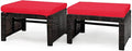 Tangkula 2 Pieces Patio Rattan Ottomans, All Weather Outdoor Footstool Footrest Seat with Soft Cushion, Hidden Zipper, High-Density Sponge, Wicker Ottoman Seat for Patio, Garden, Poolside (Red)