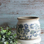 Ceramic Planters Spring Decor, 6.29in Country Cottage Plant Pots with Drainage Hole for Indoor Plants & Succulent, Vintage Crackle Glaze Finish Flower Vase, Home Decor Gifts, Deep Blue Floral