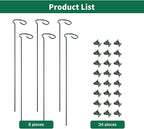 6 Pack Plant Support Stakes with 24 Pcs Plant Clips,Single Stem Support Stake Plant Cage Support Ring for Garden Flowers Rose Tomatoes Peony Lily Rose Herbs Vegetable (16 Inch)
