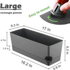 2 Pack Rectangle Self Watering Pots for Indoor Plants 17 Inches Window Boxes Planters Rectangular Flower Pots Herb Large Plant Pots with Drainage Holes and Saucers Windowsill Planter, Grey